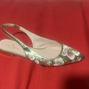 kate spade Gold Floral Embroidered Slingback Flat
